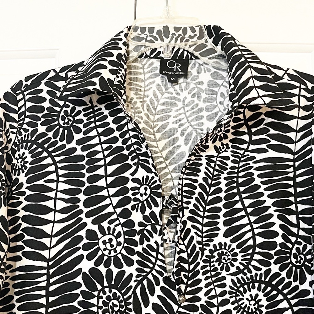 Connie Roberson Black & White Long Sleeve Patterned 100% Cotton Dress - Picture 4 of 14